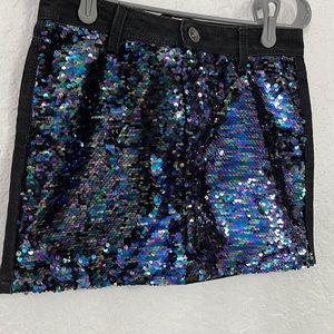 New Mermaid Sequin Denim Mini Skirt Blue Purple Pink Green Rainbow Black Gray